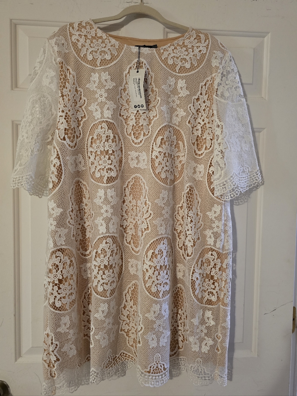 Boohoo White Lace Overlay Mini Dress with Nude Underlay